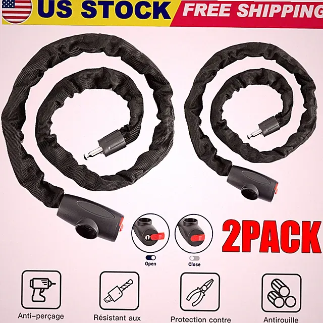 2x Bike Chain Lock 4 Foot/120cm Long Heavy Duty Chain Lock Durable Thick Chains